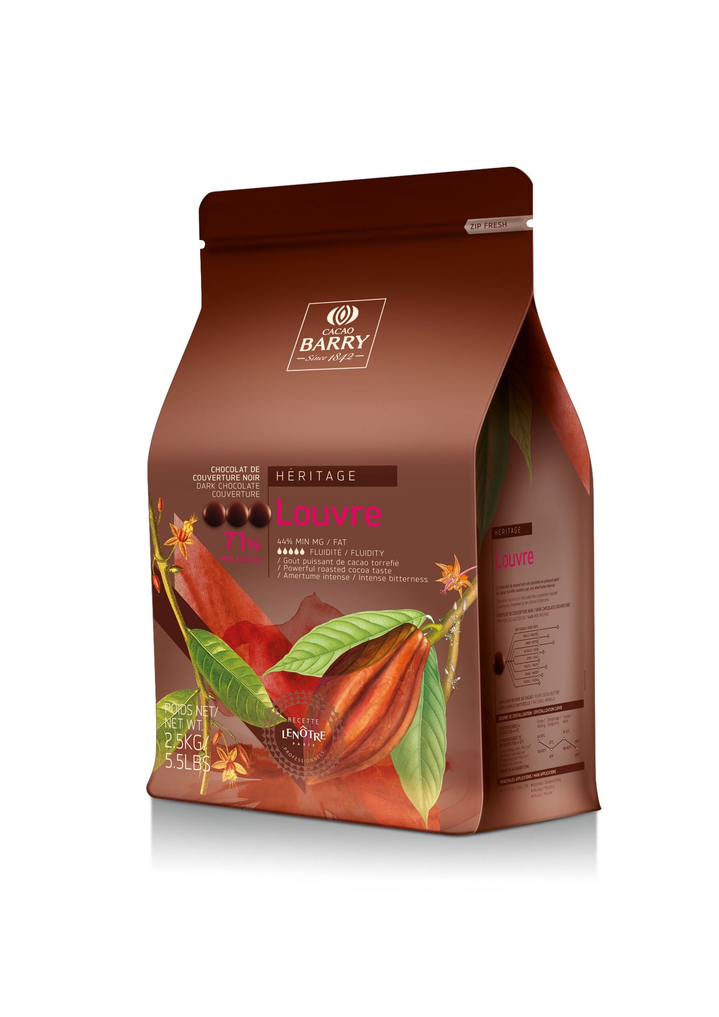 BARRY CALLEBAUT/CACAO BARRY LENOUTRE LOUVRE Ciocolata neagra cacao 71%, dropsuri, punga 2,5 kg