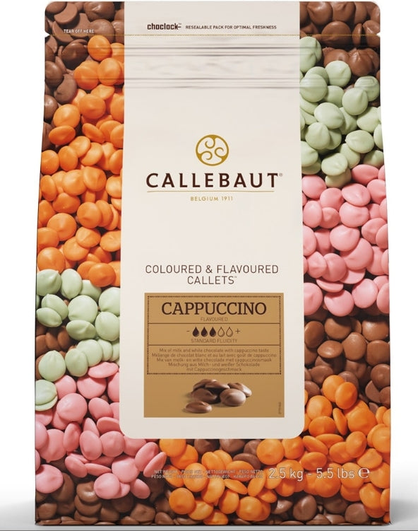 BARRY CALLEBAUT CAPPUCCINO Ciocolata cu lapte si ciocolata alba, cu cafea, cacao 30.8%, punga 2.5 kg